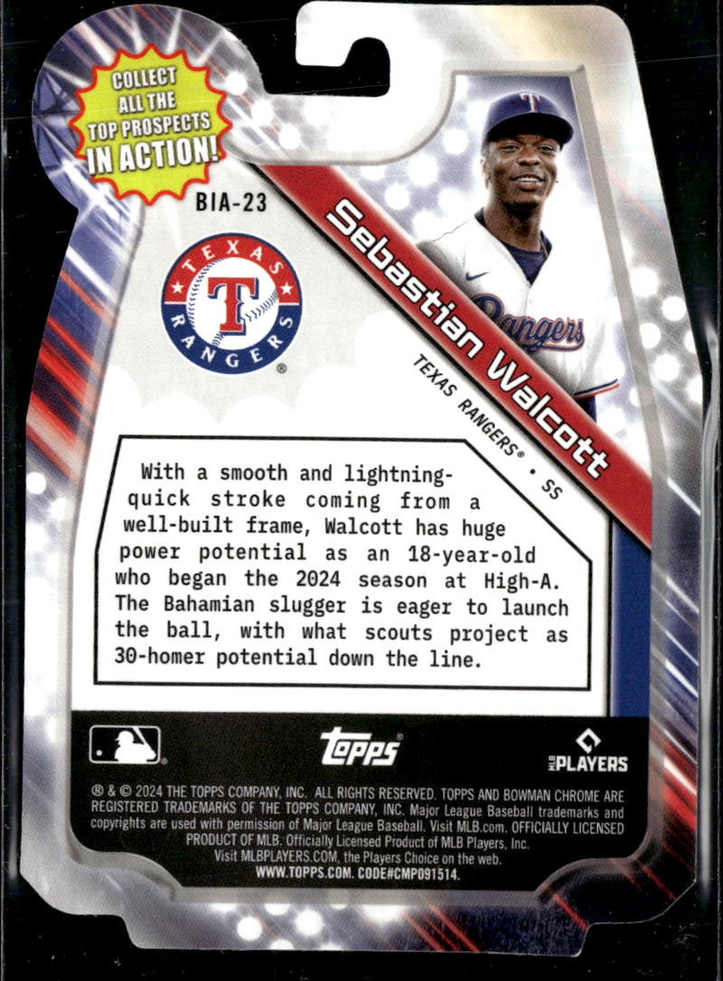 Sebastian Walcott 2024 Bowman Chrome In Action RC Texas Rangers