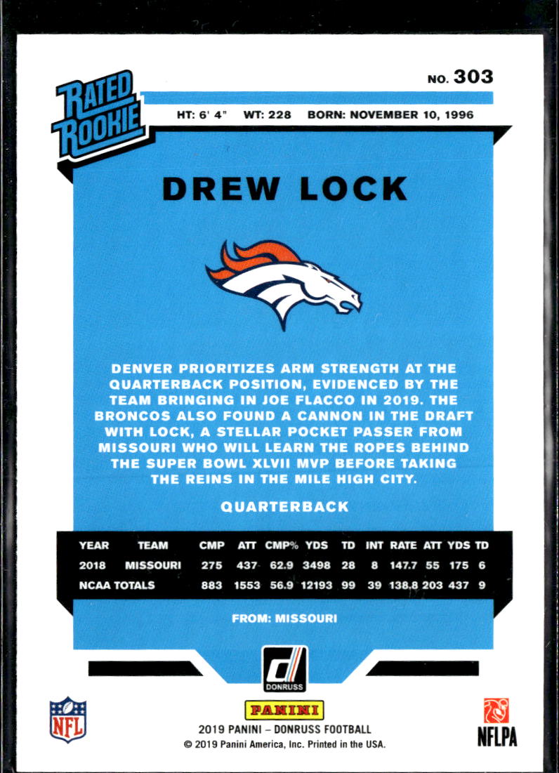 Drew Lock 2019 Donruss Rated Rookie Press Proof Red Denver Broncos