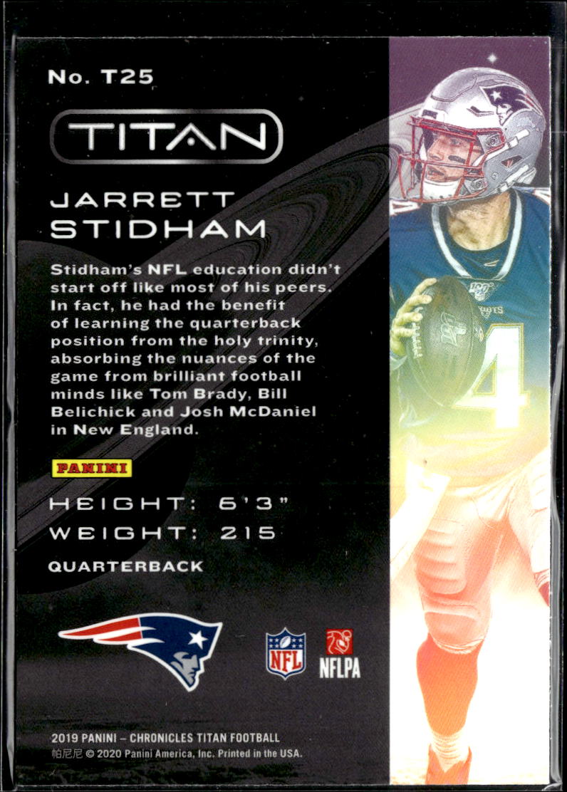 Jarrett Stidham 2019 Chronicles Titan RC New England Patriots