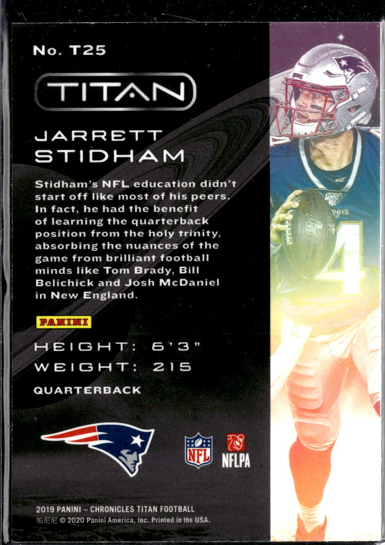 Jarrett Stidham 2019 Chronicles Titan RC New England Patriots