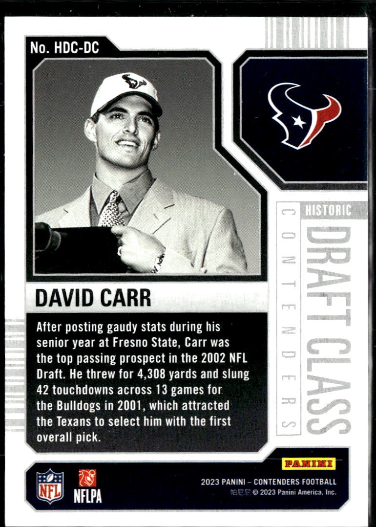 David Carr 2023 Contenders Historic Draft Class 3/149 Houston Texans