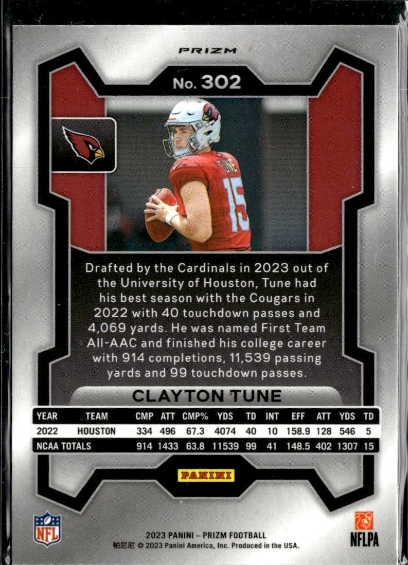 Clayton Tune 2023 Panini Prizm Silver Prizm Rookie RC Arizona Cardinals