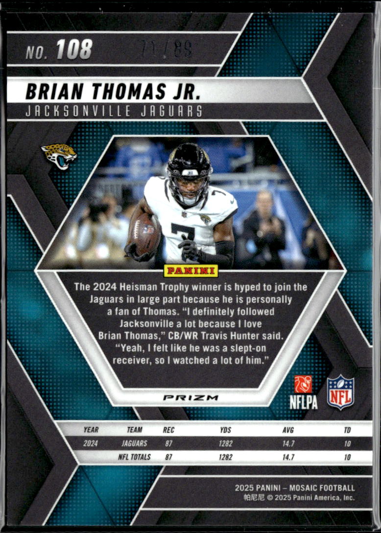 Brian Thomas Jr. 2025 Mosaic Red Yellow Fusion 71/88 Jacksonville Jaguars