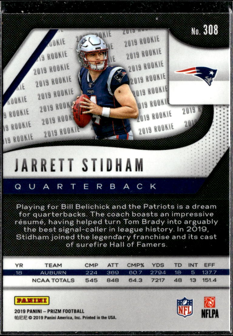 Jarrett Stidham 2019 Panini Prizm Rookie RC New England Patriots
