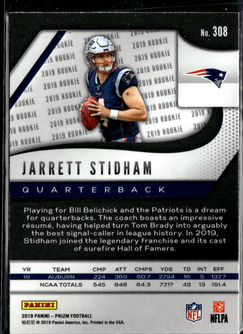 Jarrett Stidham 2019 Panini Prizm Rookie RC New England Patriots