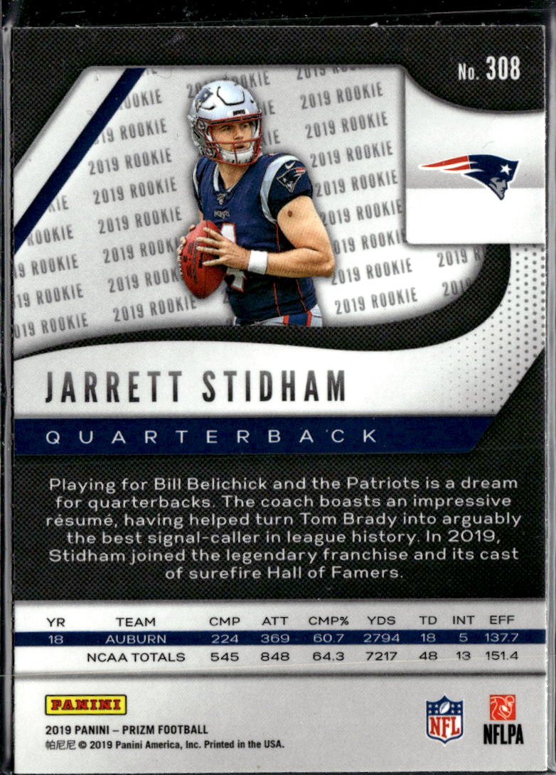 Jarrett Stidham 2019 Panini Prizm Rookie RC New England Patriots