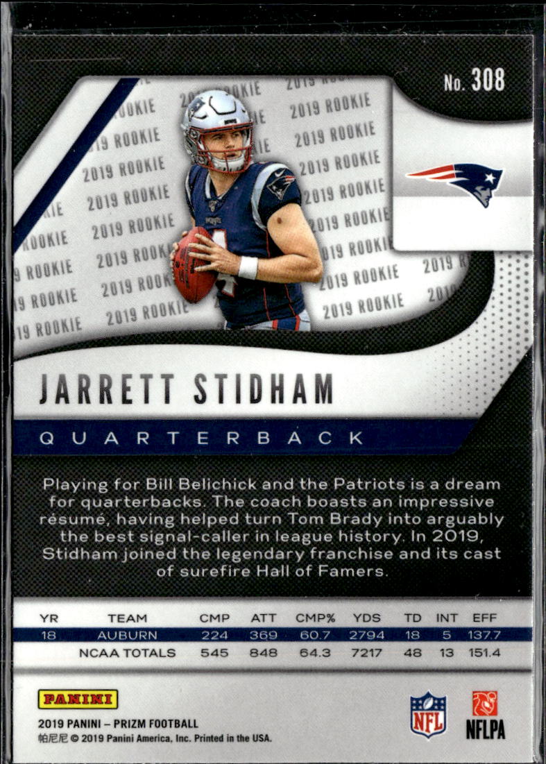 Jarrett Stidham 2019 Panini Prizm Rookie RC New England Patriots