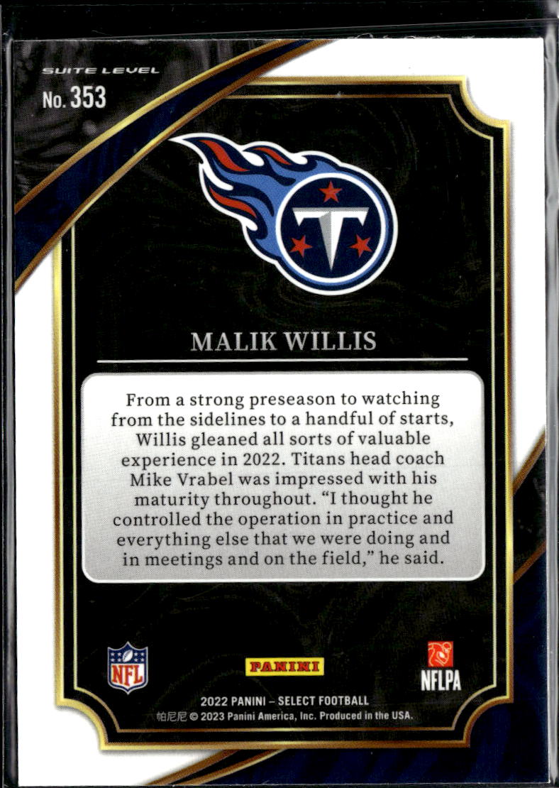 Malik Willis 2022 Select Field Level Rookie RC Tennessee Titans
