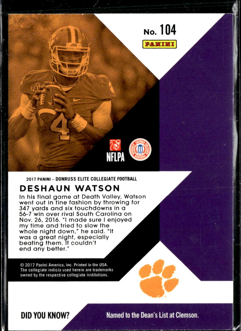 Deshaun Watson 2017 Donruss Elite Rookie RC Clemson Tigers