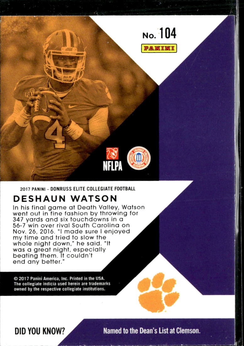 Deshaun Watson 2017 Donruss Elite Rookie RC Clemson Tigers