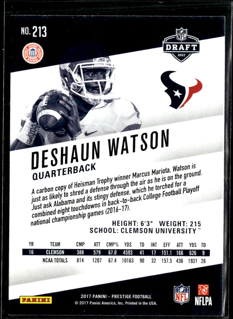 Deshaun Watson 2017 Panini Prestige Rookie RC Houston Texans