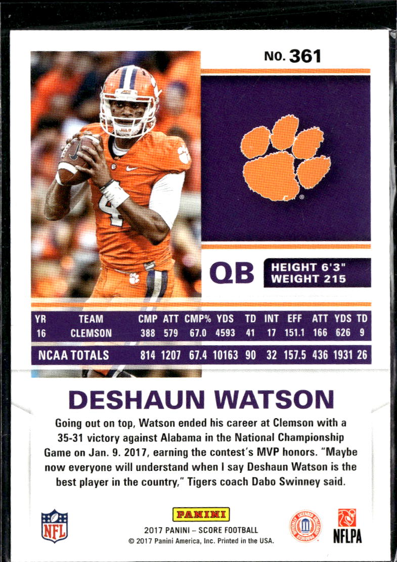 Deshaun Watson 2017 Score Rookie RC Clemson Tigers