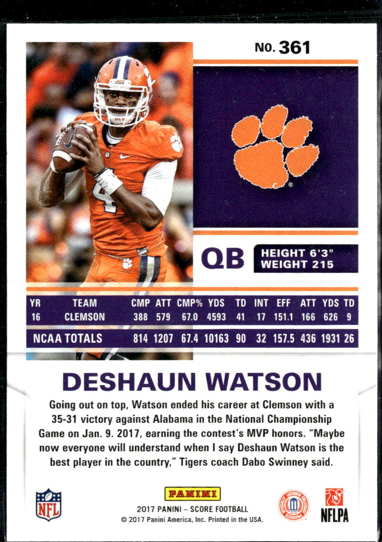 Deshaun Watson 2017 Score Rookie RC Clemson Tigers