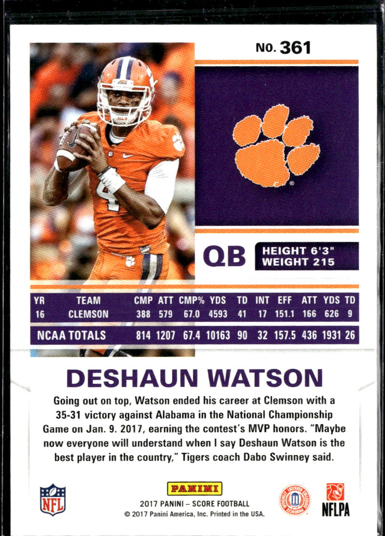 Deshaun Watson 2017 Score Rookie RC Clemson Tigers
