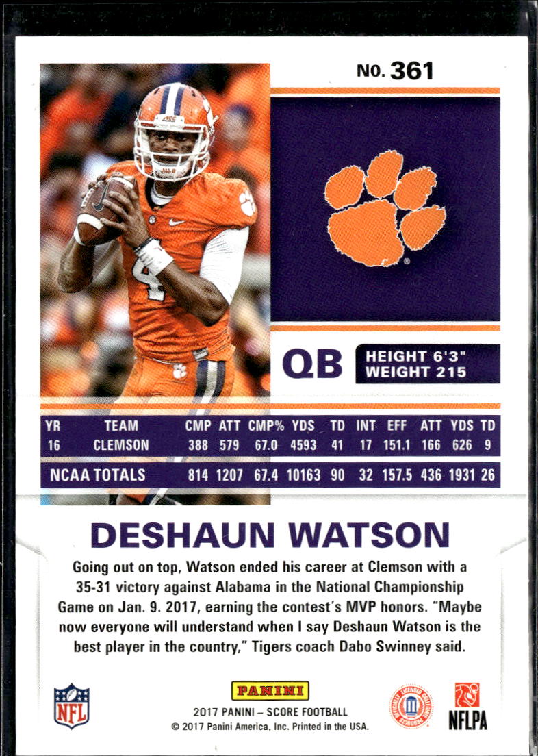 Deshaun Watson 2017 Score Rookie RC Clemson Tigers