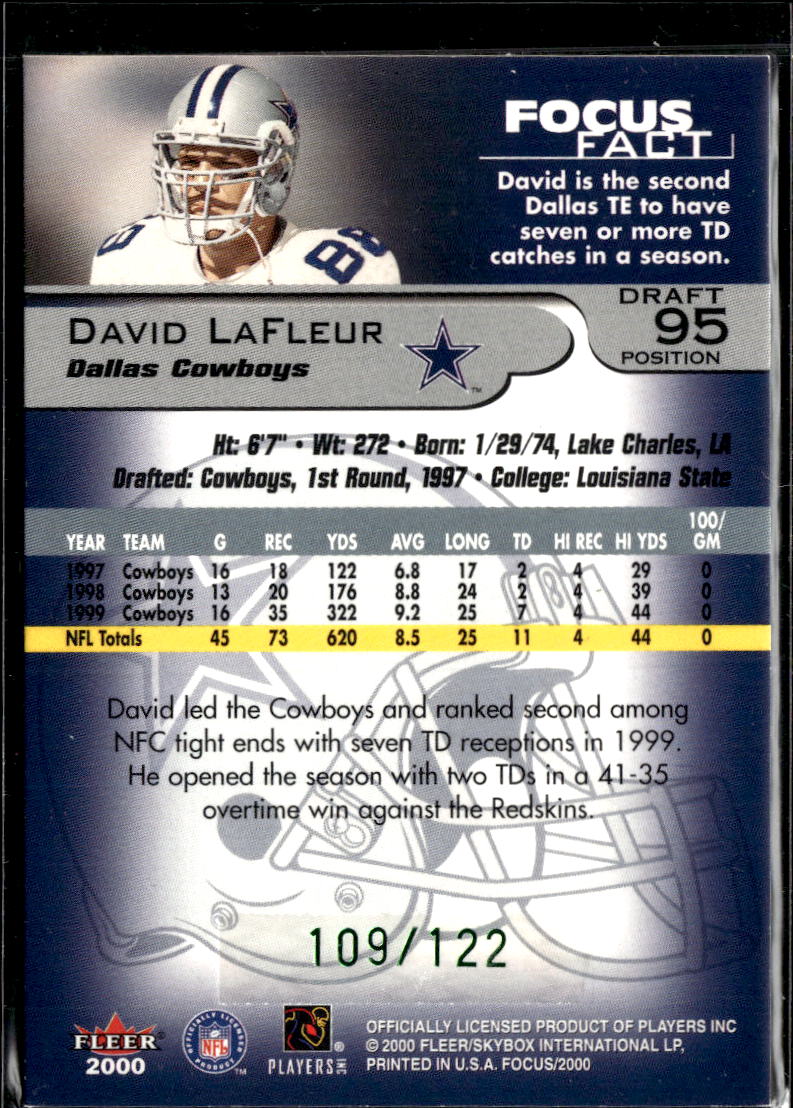 David LaFleur 2000 Fleer Focus 109/122 Dallas Cowboys