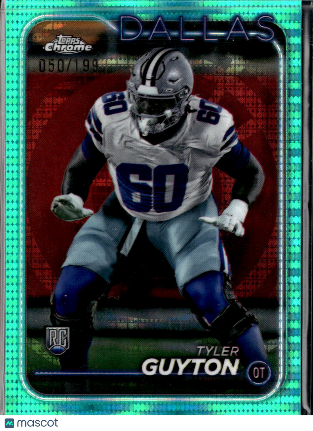 Tyler Guyton 2024 Topps Chrome RC Aqua Pulsar Refractor /199 Dallas Cowboys