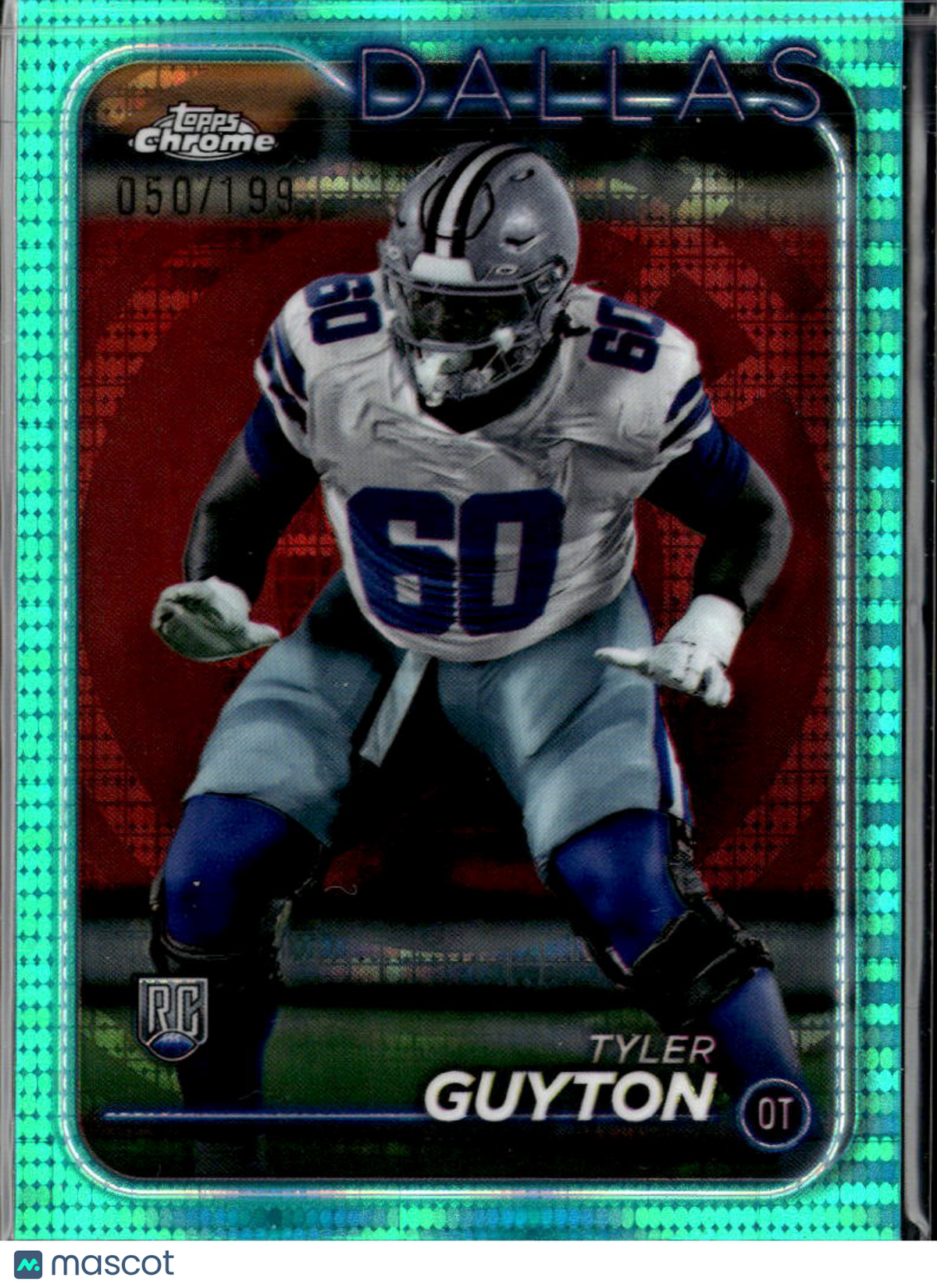 Tyler Guyton 2024 Topps Chrome RC Aqua Pulsar Refractor /199 Dallas Cowboys