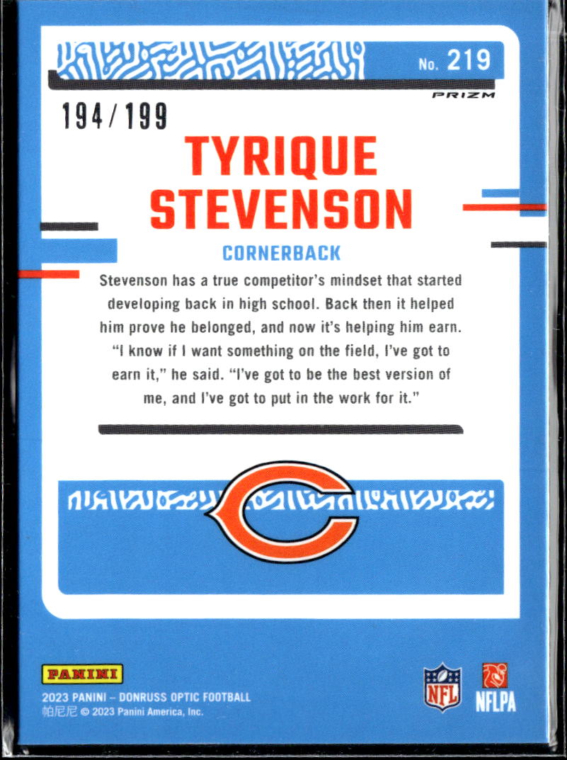 Tyrique Stevenson 2023 Optic Rated Rookie Blue /199 Chicago Bears