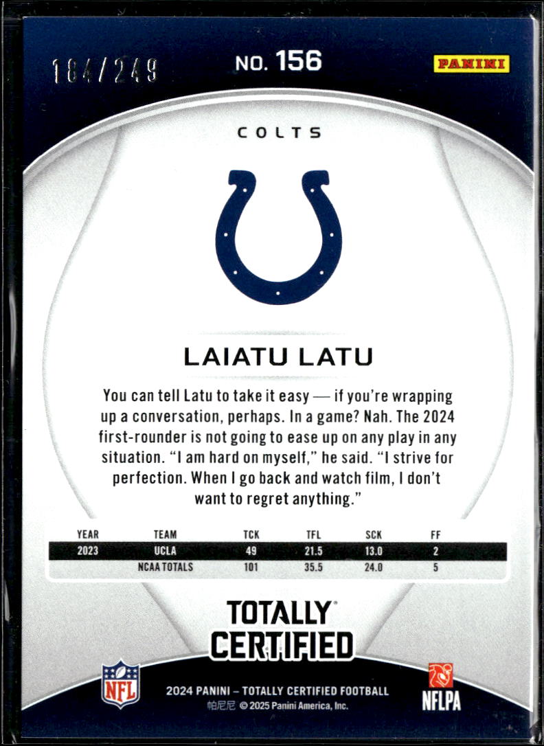 Laiatu Latu 2025 Totally Certified RC Red /249 Indianapolis Colts