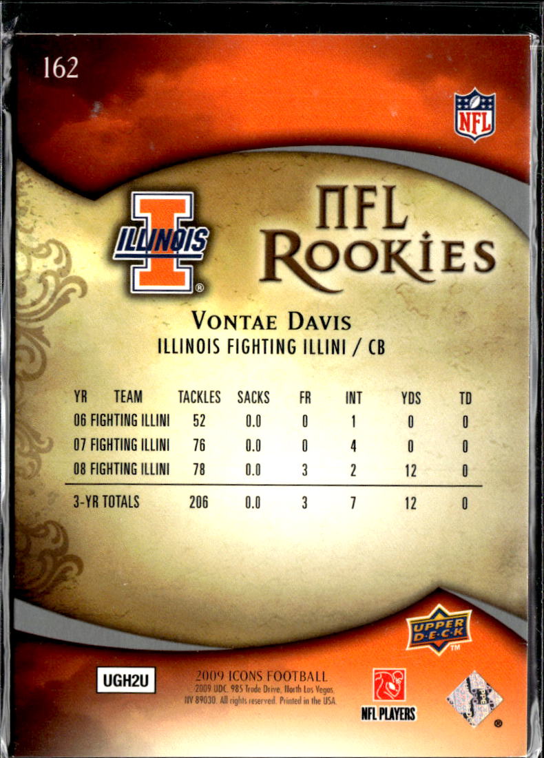 Vontae Davis 2009 Upper Deck Icons Rookie RC /99 Illinois Fighting Illini