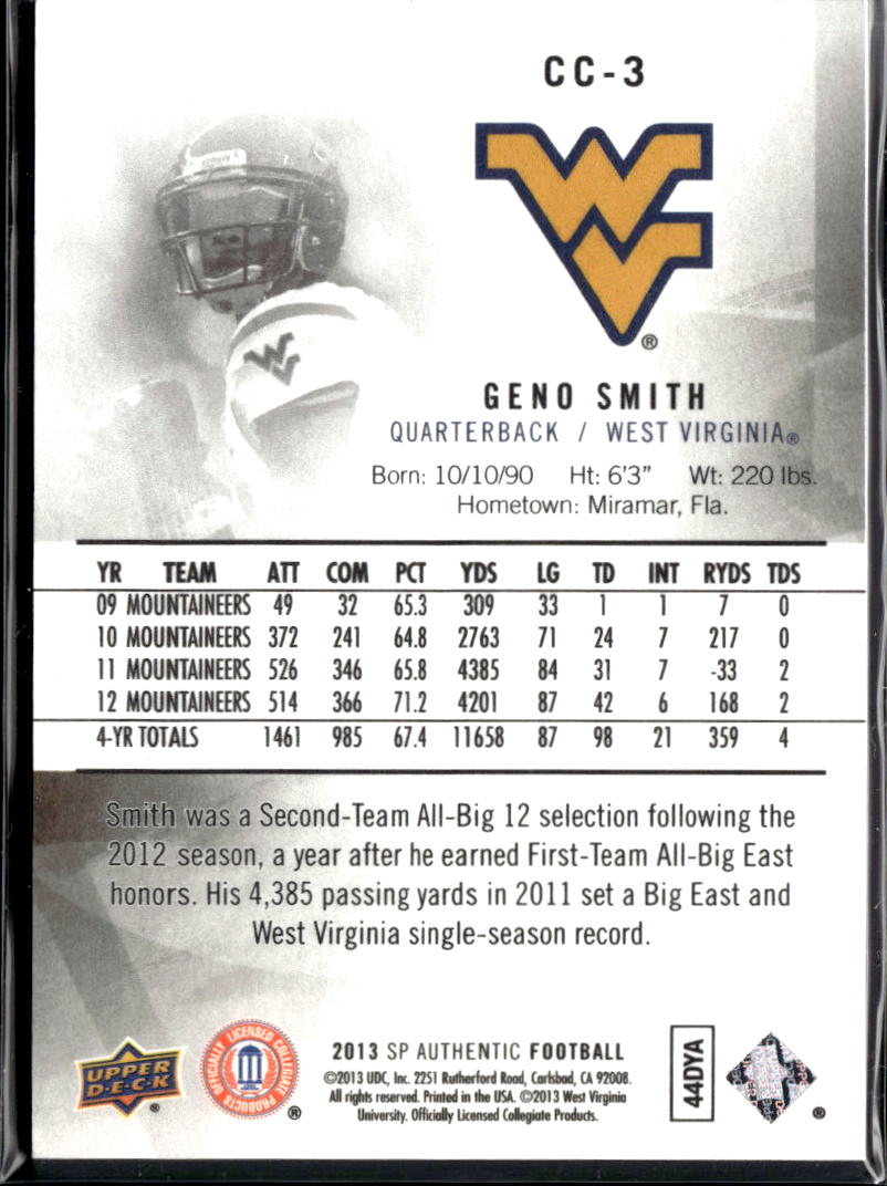 Geno Smith 2013 SP Authentic Rookie RC West Virginia Mountaineers
