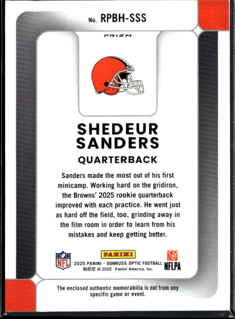 Shedeur Sanders 2025 Optic Jersey Patch Rookie RC Cleveland Browns