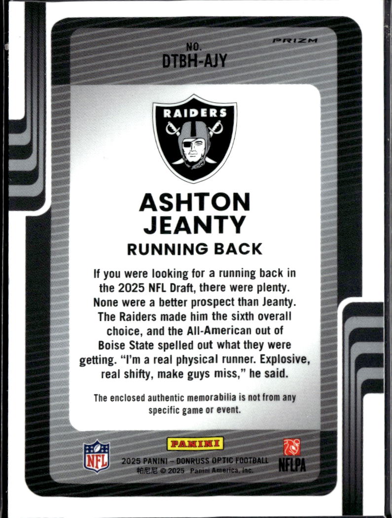 Ashton Jeanty 2025 Optic Blue Jersey Patch RC Las Vegas Raiders