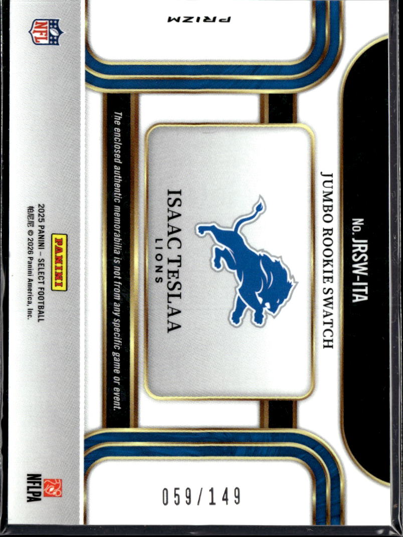 Isaac Teslaa 2025 Select Jersey Patch RC 59/149 Detroit Lions
