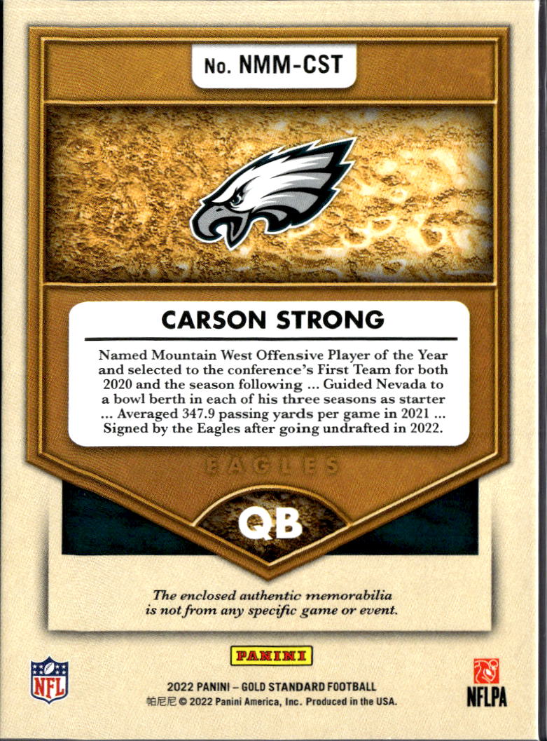 Carson Strong 2022 Gold Standard 4 Color Jersey Patch RC /49 Philadelphia Eagles