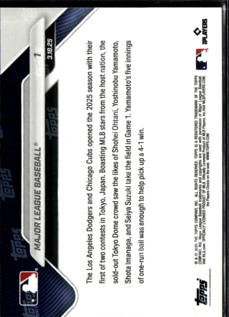 Play Ball! Dodgers and Cubs 2025 Topps Now Card Shohei Ohtani #1 LA Dodgers