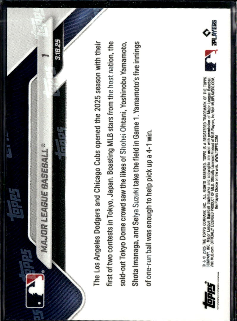 Play Ball! Dodgers and Cubs 2025 Topps Now Card Shohei Ohtani #1 LA Dodgers