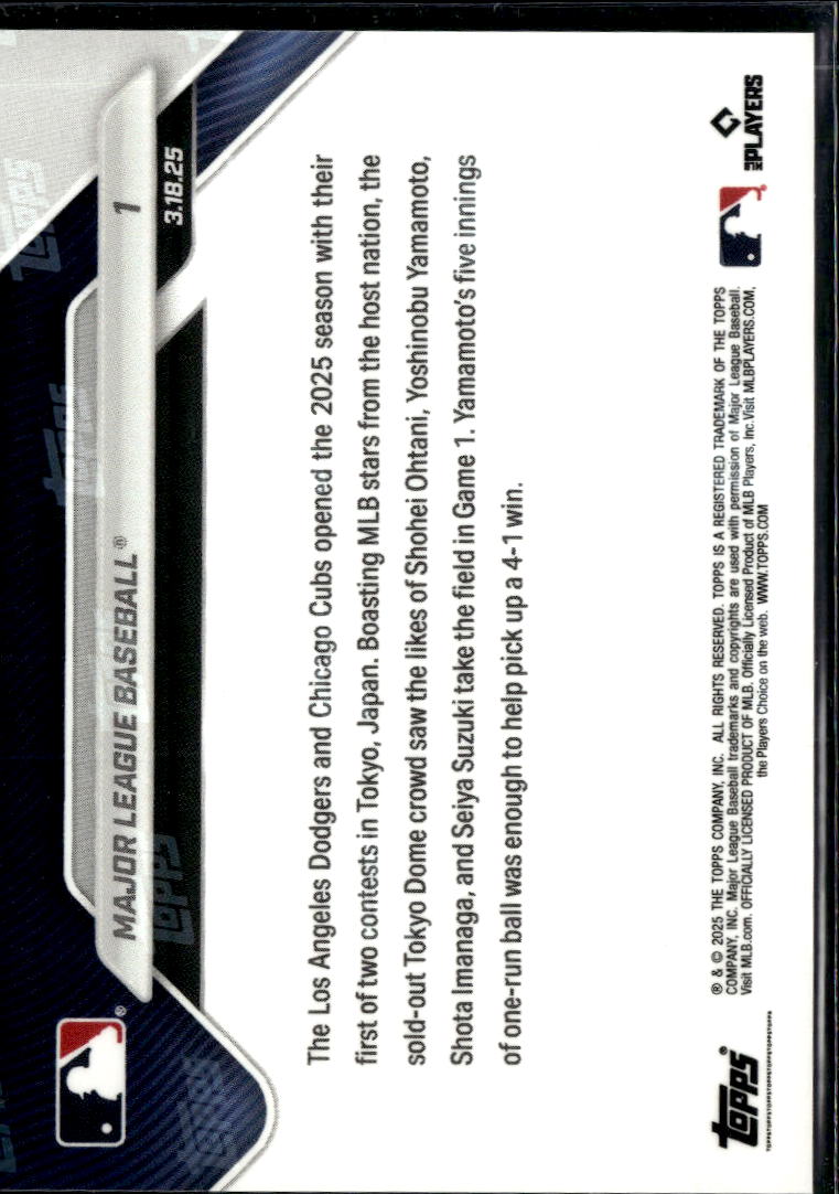 Play Ball! Dodgers and Cubs 2025 Topps Now Card Shohei Ohtani #1 LA Dodgers
