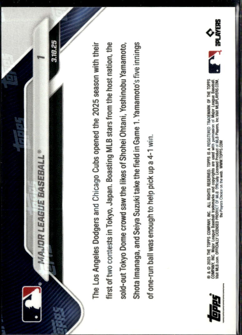 Play Ball! Dodgers and Cubs 2025 Topps Now Card Shohei Ohtani #1 LA Dodgers