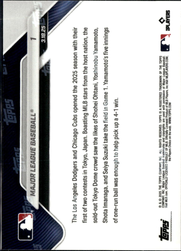 Play Ball! Dodgers and Cubs 2025 Topps Now Card Shohei Ohtani #1 LA Dodgers