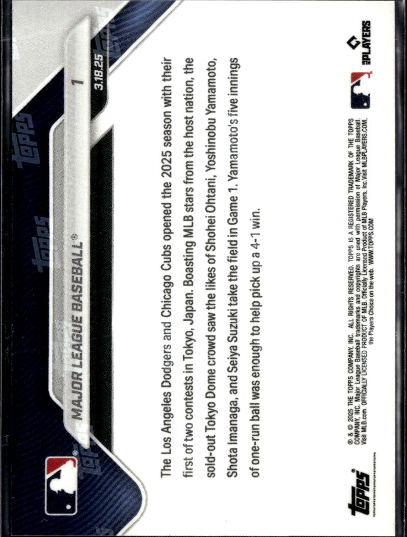 Play Ball! Dodgers and Cubs 2025 Topps Now Card Shohei Ohtani #1 LA Dodgers