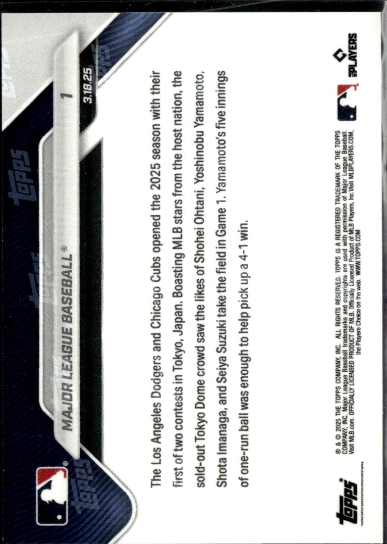 Play Ball! Dodgers and Cubs 2025 Topps Now Card Shohei Ohtani #1 LA Dodgers