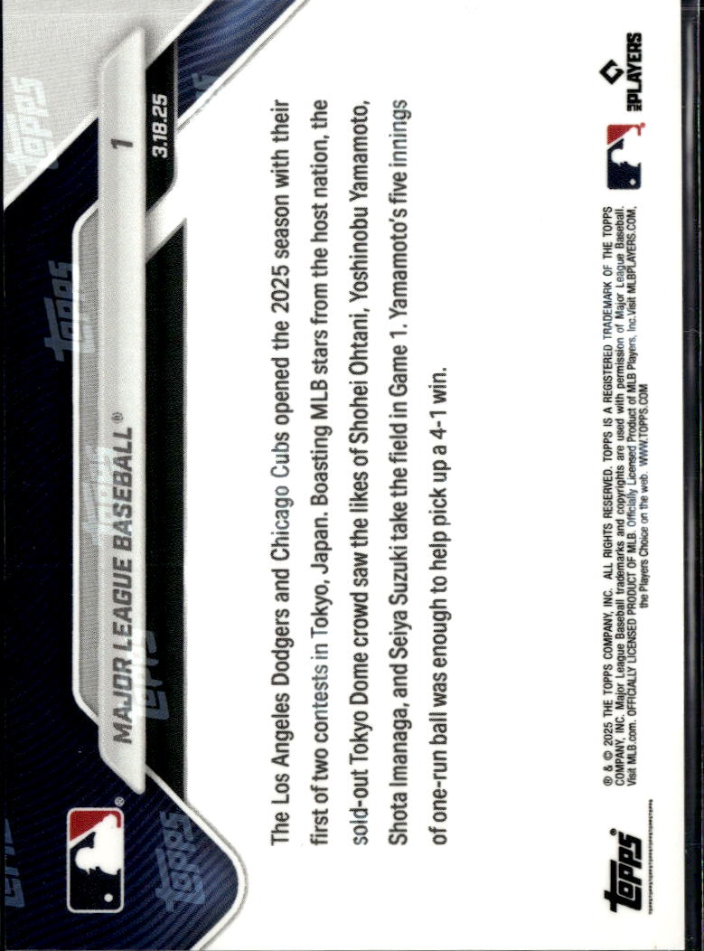Play Ball! Dodgers and Cubs 2025 Topps Now Card Shohei Ohtani #1 LA Dodgers