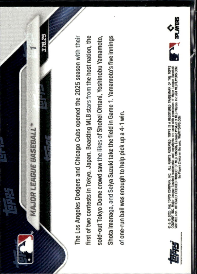 Play Ball! Dodgers and Cubs 2025 Topps Now Card Shohei Ohtani #1 LA Dodgers