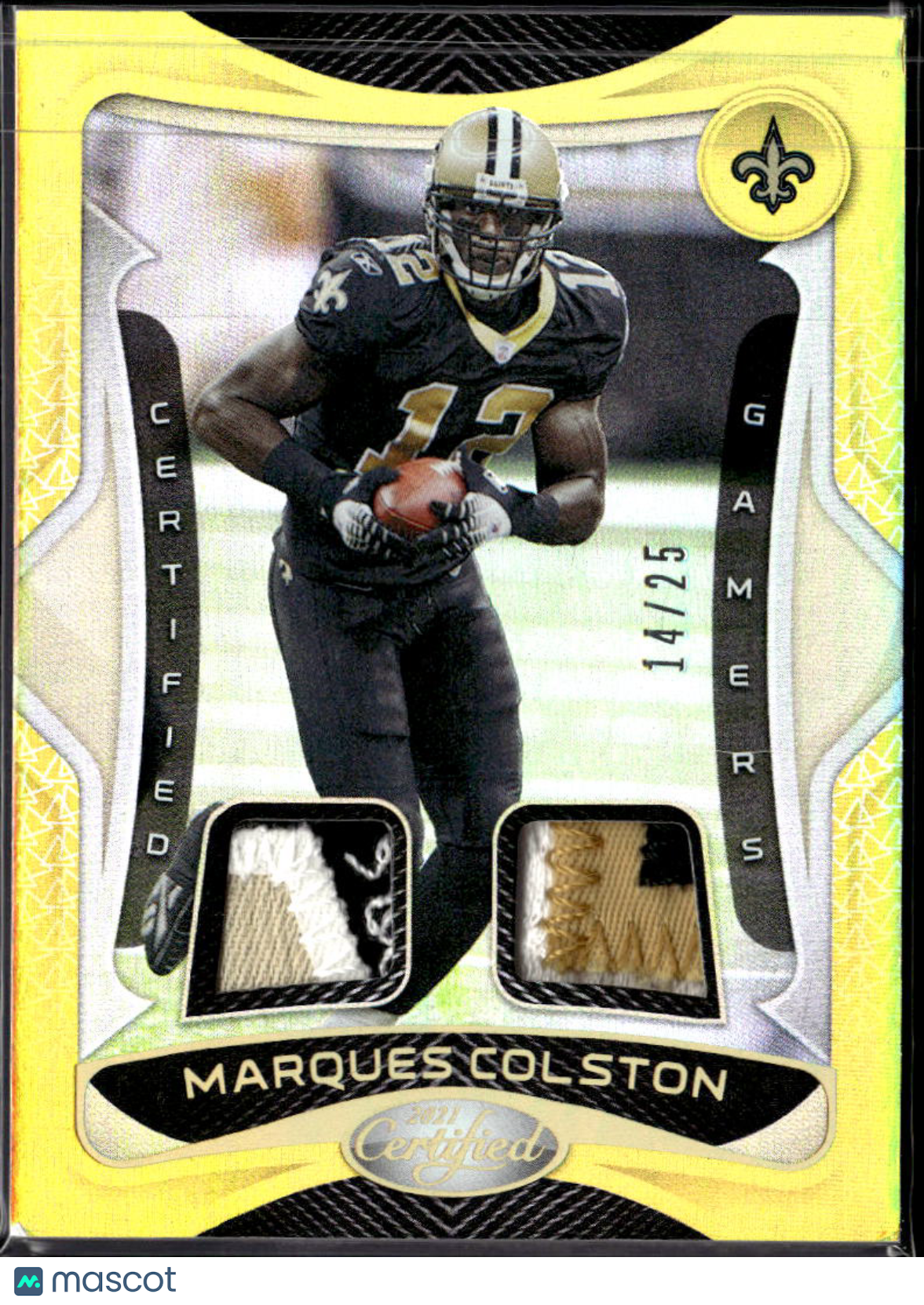Marques Colston 2021 Certified Game Worn Patch GOLD 14/25 New Orleans Saints