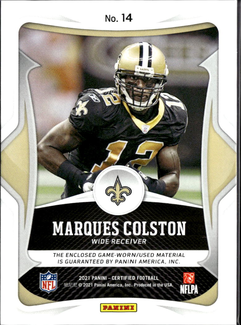 Marques Colston 2021 Certified Game Worn Patch GOLD 14/25 New Orleans Saints