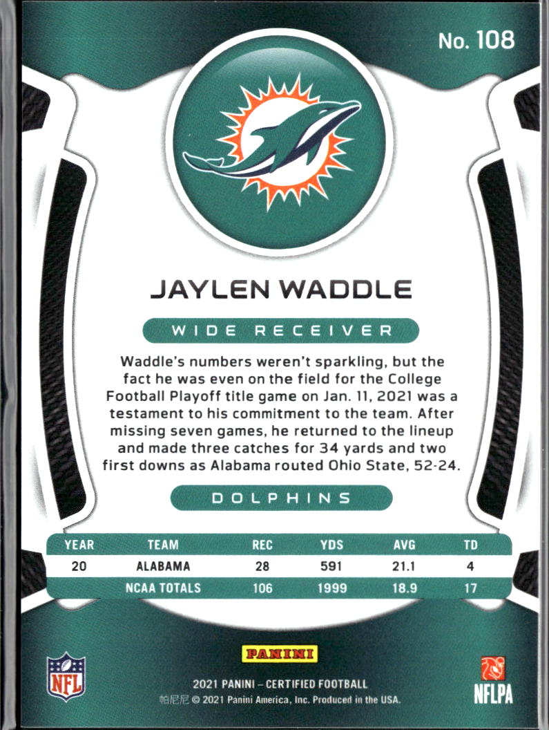 Jaylen Waddle 2021 Certified Mirror GOLD Rookie RC 11/15 Miami Dolphins