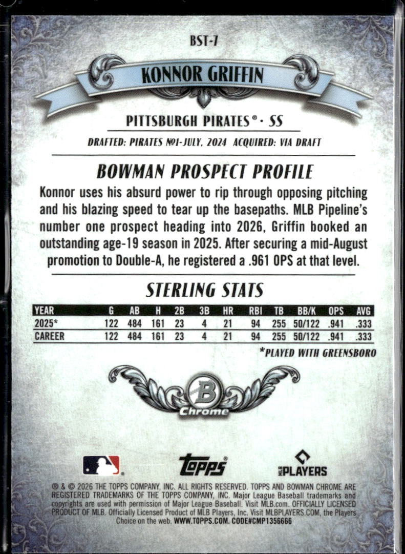 Konnor Griffin 2026 Bowman Sterling Mega Box Shimmer Pittsburgh Pirates