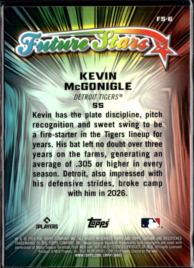 Kevin McGonigle 2026 Topps Chrome Future Stars Refractor RC Detroit Tigers