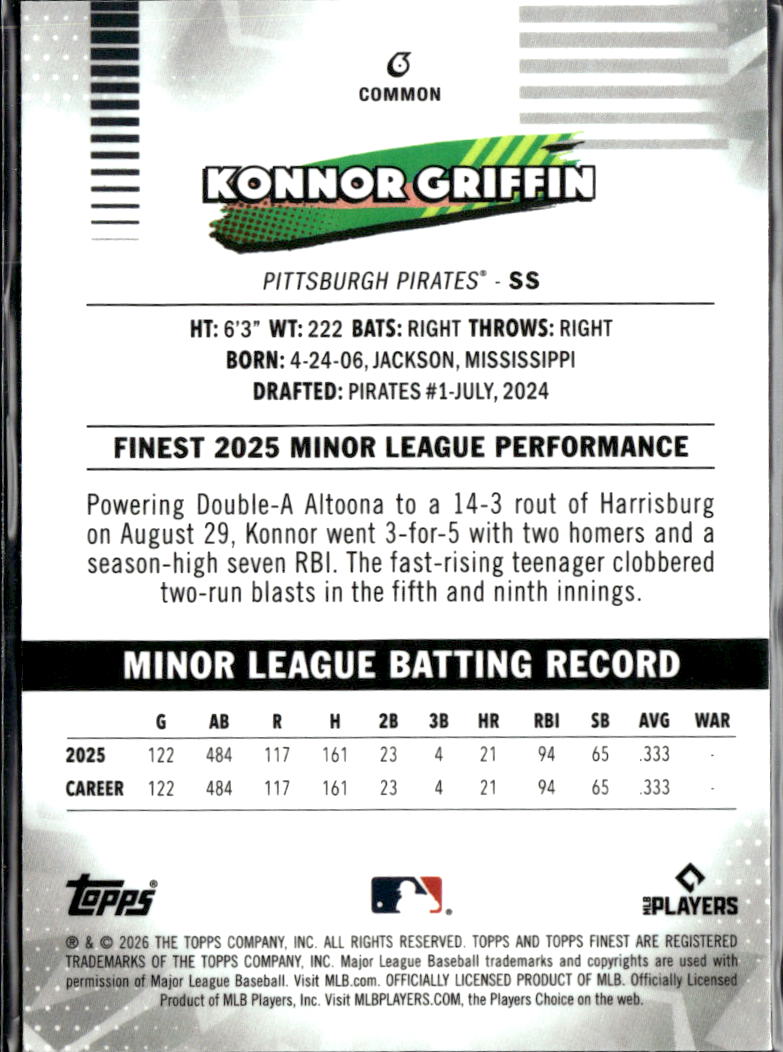 Konnor Griffin 2026 Topps Finest Rookie RC Pittsburgh Pirates