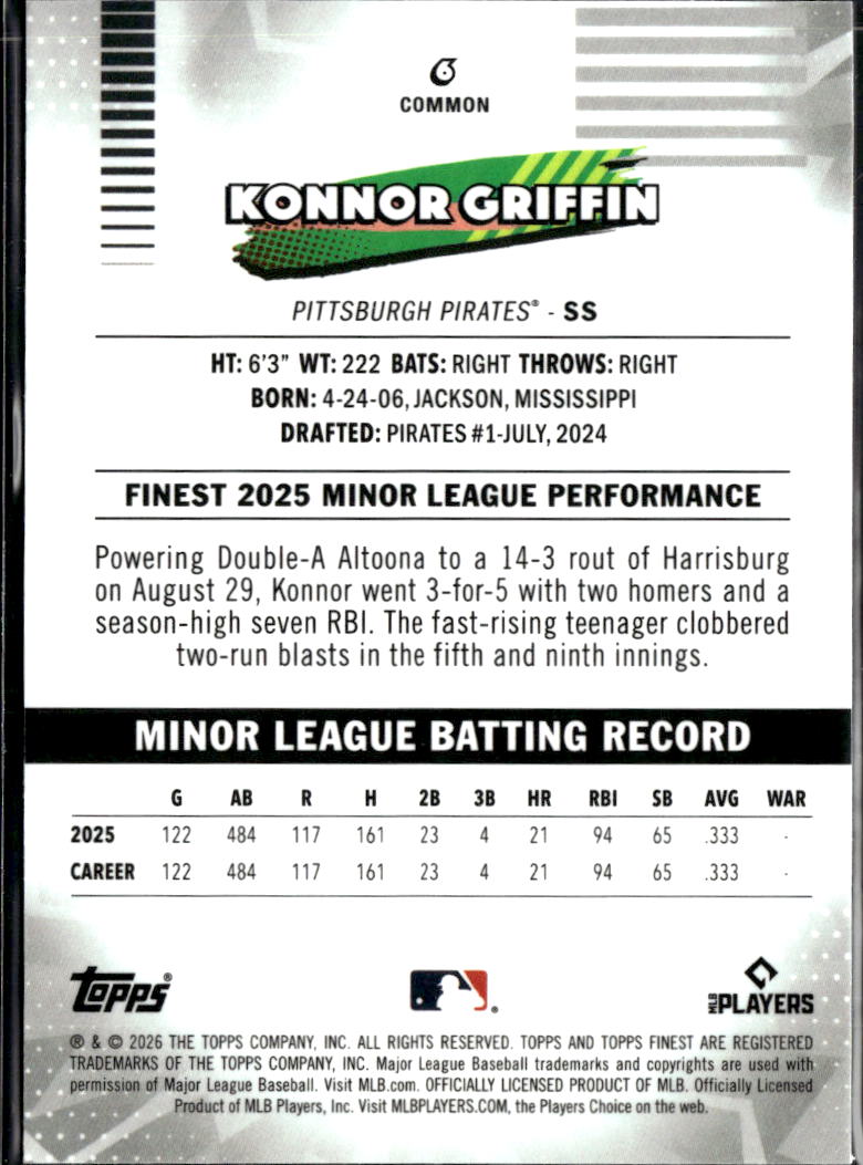 Konnor Griffin 2026 Topps Finest Rookie RC Pittsburgh Pirates