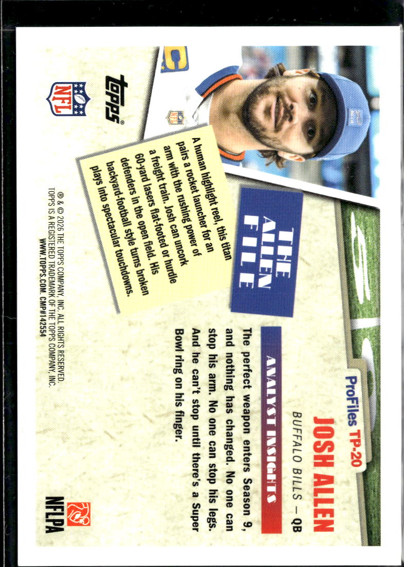 Josh Allen 2026 Topps Profiles Pink Parallel Buffalo Bills