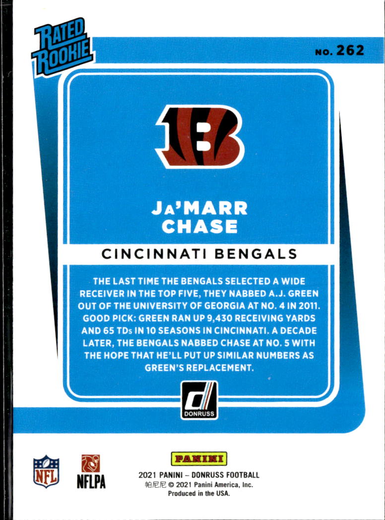 Ja'Marr Chase 2021 Donruss Rated Rookie Cincinnati Bengals