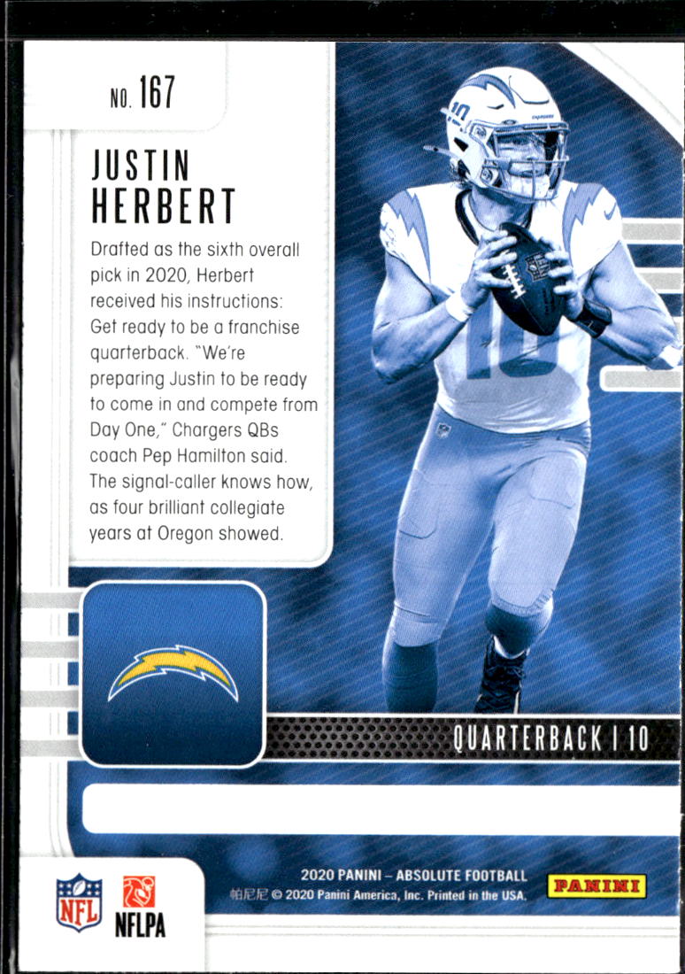Justin Herbert 2020 Absolute Rookie RC Los Angeles Chargers