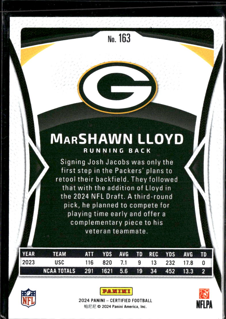 MarShawn Lloyd 2024 Certified Mirror Silver Rookie RC /350 Green Bay Packers